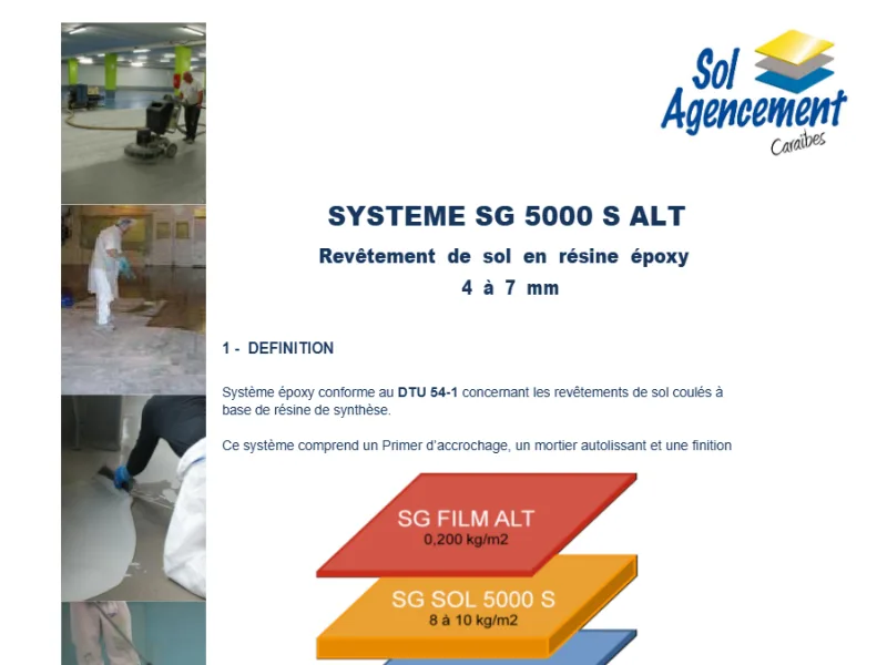 Première page de la fiche système SG 5000 ALT