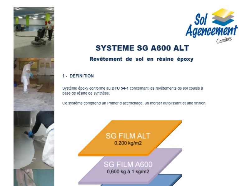 Première page de la fiche système SG A600 ALT